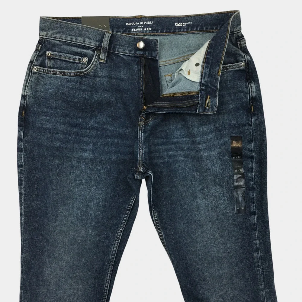Banana Republic Mens Travel Jean Athletic Fit Blue Denim Pants 33x30